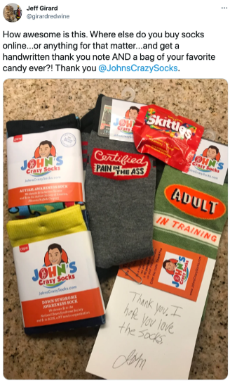 thankful social media post: socks and a letter